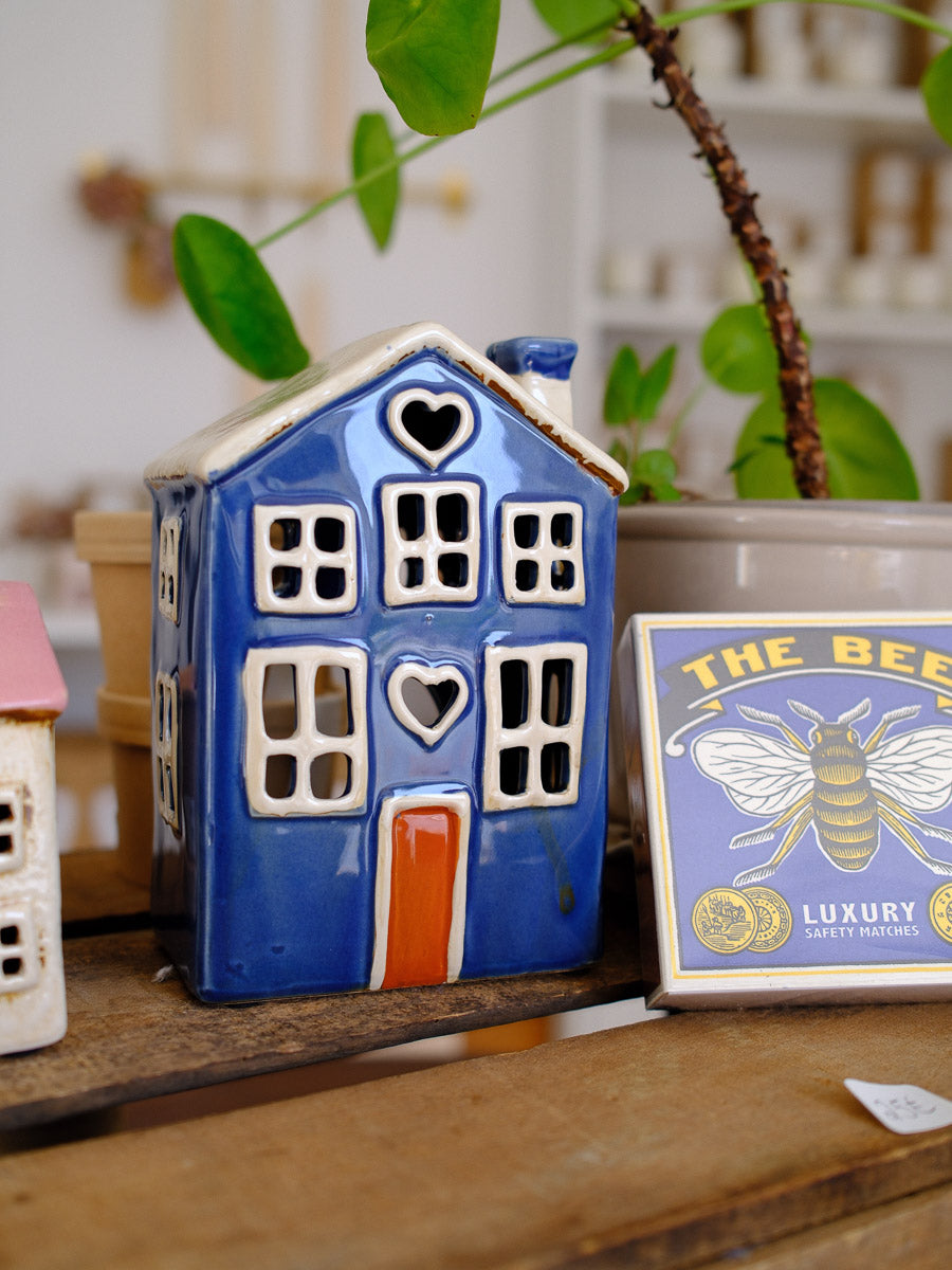 Arthur House Tealight Holder – Blue Ceramic English House