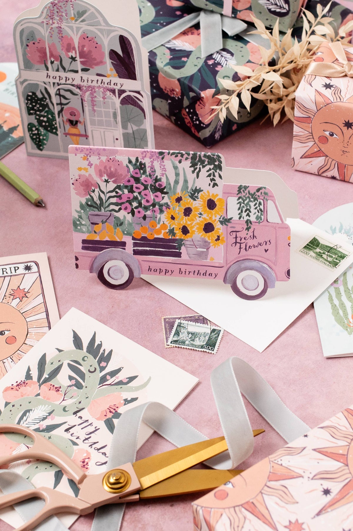 Carte d’anniversaire – Camion de fleurs