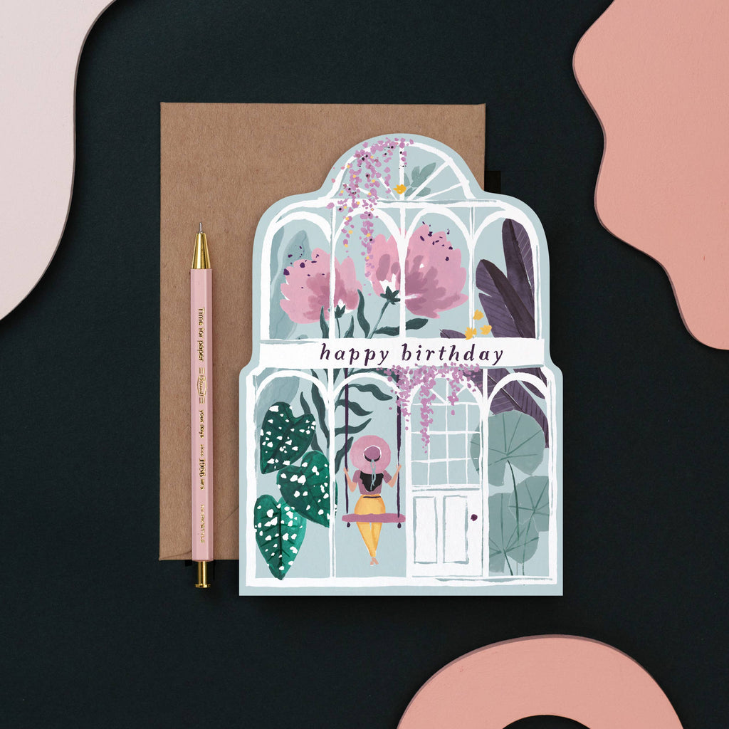 Carte d’anniversaire – La serre fleurie